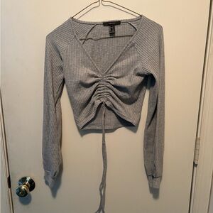 Forever 21 Light Gray Ruched Ribbed Blouse